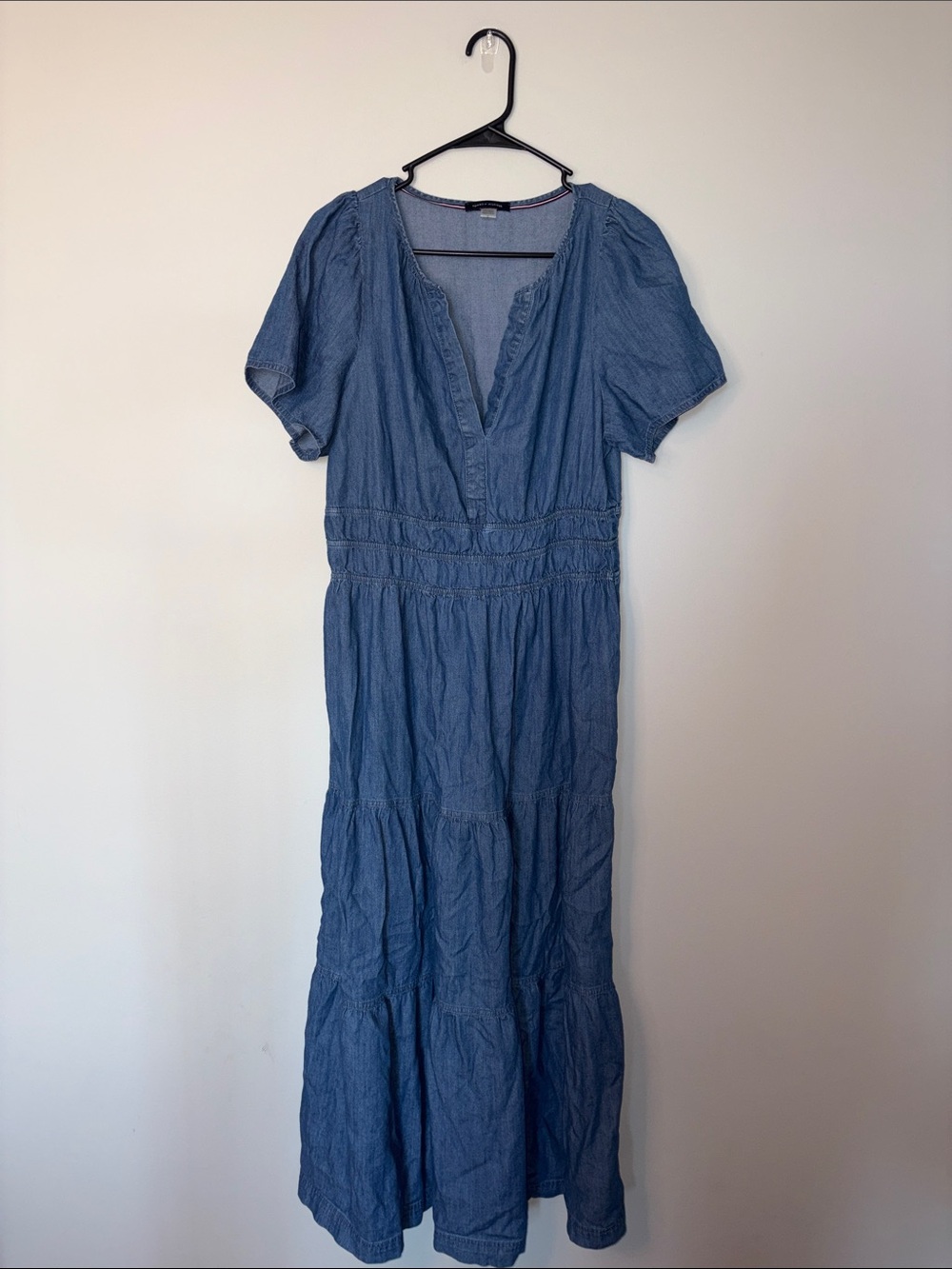 Tommy Hilfiger Denim-Style Blue Tiered Maxi Dress Size 12